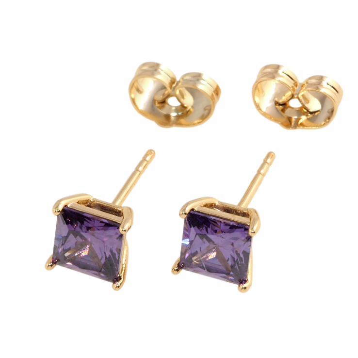 Серьги Xuping Позолота 18K пусеты Сиреневые фианиты 6х6мм фото №11 Серьги Xuping Позолота 18K пусеты Сиреневые фианиты 6х6мм фото №11
