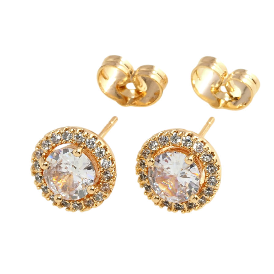 Серьги Xuping Позолота 18K пусеты Фианиты в обрамлении циркония  ø 10мм фото №1