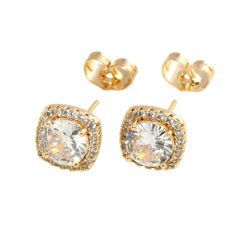 Серьги Xuping Позолота 18K пусеты Фианиты в обрамлении циркония 10х10мм фото №6 Серьги Xuping Позолота 18K пусеты Фианиты в обрамлении циркония 10х10мм фото №6