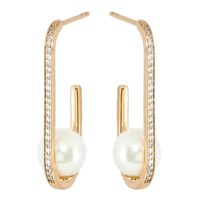 Серьги Xuping Позолота 18K пусеты Дуги с жемчугом фото №1 Серьги Xuping Позолота 18K пусеты Дуги с жемчугом фото №1