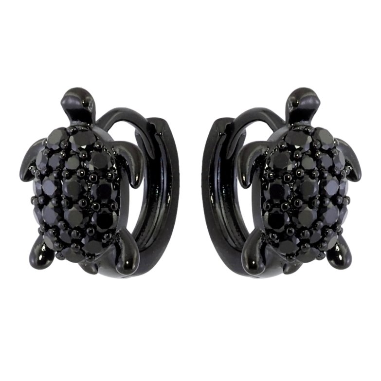 Серьги Xuping Позолота Black (черное золото) колечки Черепашки с черным цирконием фото №1