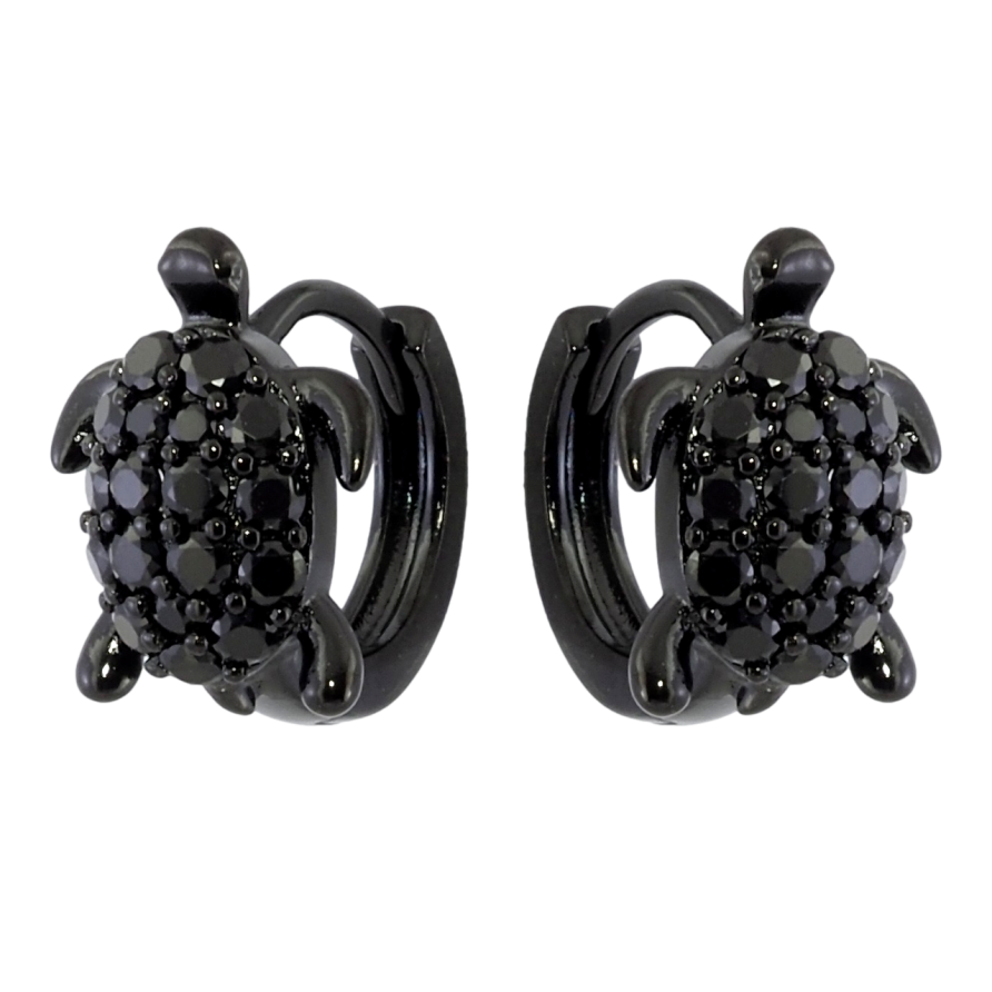 Серьги Xuping Позолота Black (черное золото) колечки Черепашки с черным цирконием фото №1