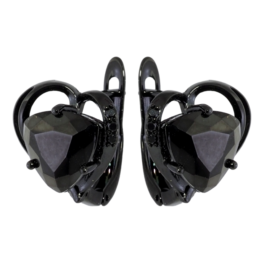 Серьги Xuping Позолота Black (черное золото) английский замок Сердечки с черными кристаллами фото №1 Серьги Xuping Позолота Black (черное золото) английский замок Сердечки с черными кристаллами фото №1