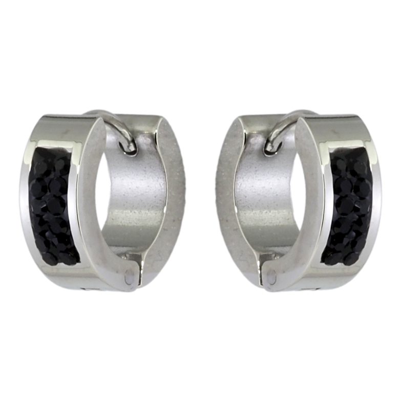 Сережки Xuping TTM Stainless Steel колір Родій колечка Візерунок чорним цирконієм фото №2 Сережки Xuping TTM Stainless Steel колір Родій колечка Візерунок чорним цирконієм фото №2