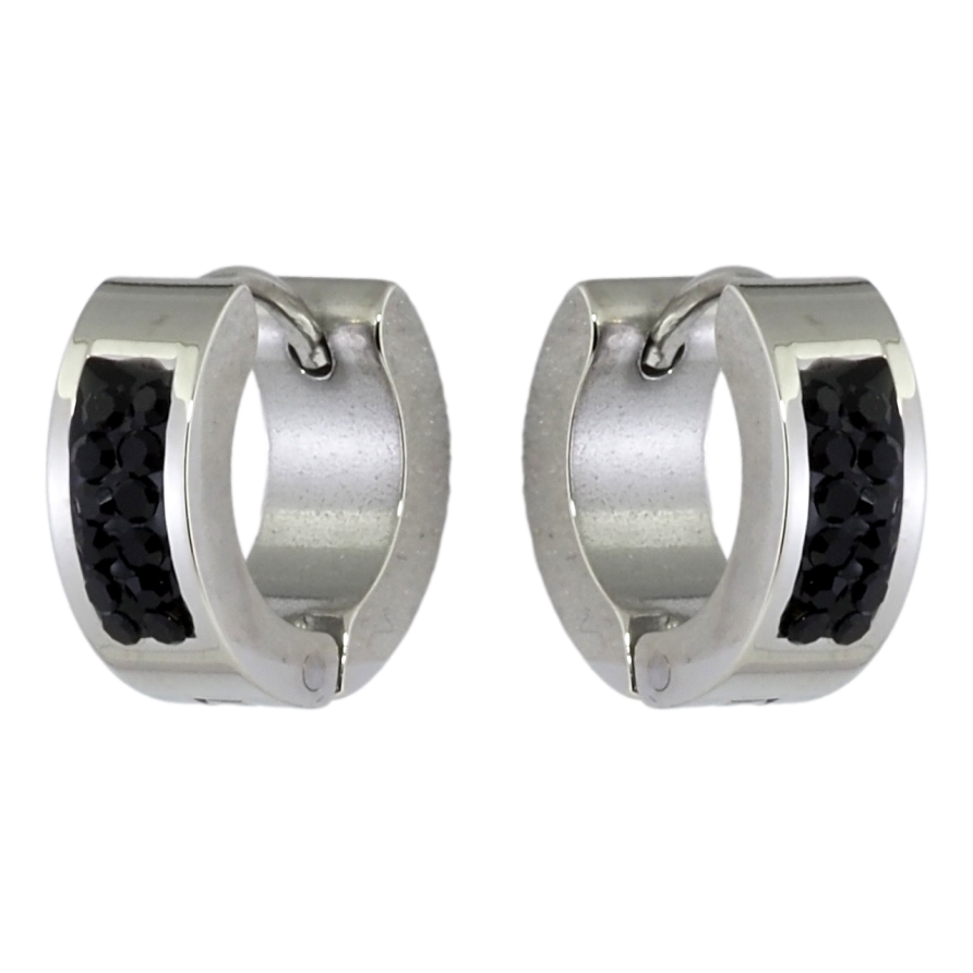 Серьги Xuping TTM Stainless Steel цвет Родий колечки Узор черным цирконием фото №1 Серьги Xuping TTM Stainless Steel цвет Родий колечки Узор черным цирконием фото №1