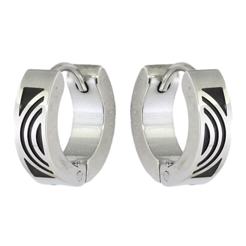 Серьги Xuping TTM Stainless Steel цвет Родий колечки Орнамент черной эмалью фото №1 Серьги Xuping TTM Stainless Steel цвет Родий колечки Орнамент черной эмалью фото №1