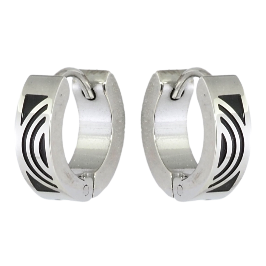 Серьги Xuping TTM Stainless Steel цвет Родий колечки Орнамент черной эмалью фото №1 Серьги Xuping TTM Stainless Steel цвет Родий колечки Орнамент черной эмалью фото №1