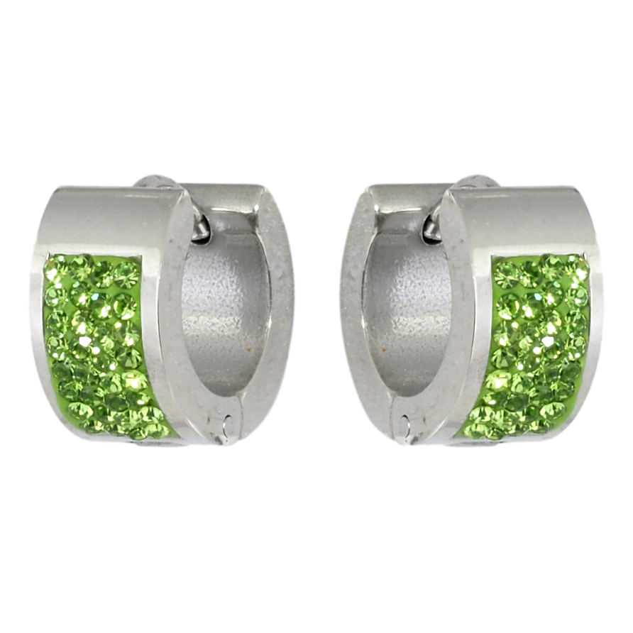 Серьги Xuping TTM Stainless Steel цвет Родий колечки Инкрустация зеленым цирконием фото №1