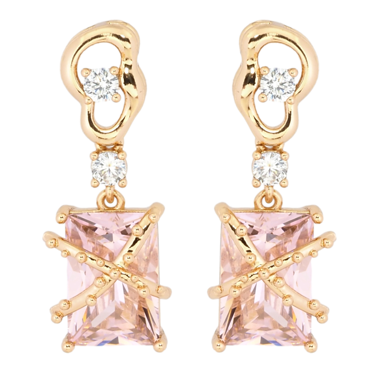 Серьги Xuping Позолота 18K пусеты Декоративные подвески с розовыми фианитами фото №7 Серьги Xuping Позолота 18K пусеты Декоративные подвески с розовыми фианитами фото №7