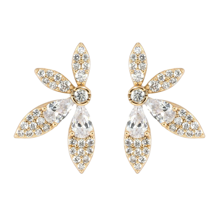 Сережки Xuping Позолота 18K пусети Квіточки з цирконієм фото №3 Сережки Xuping Позолота 18K пусети Квіточки з цирконієм фото №3