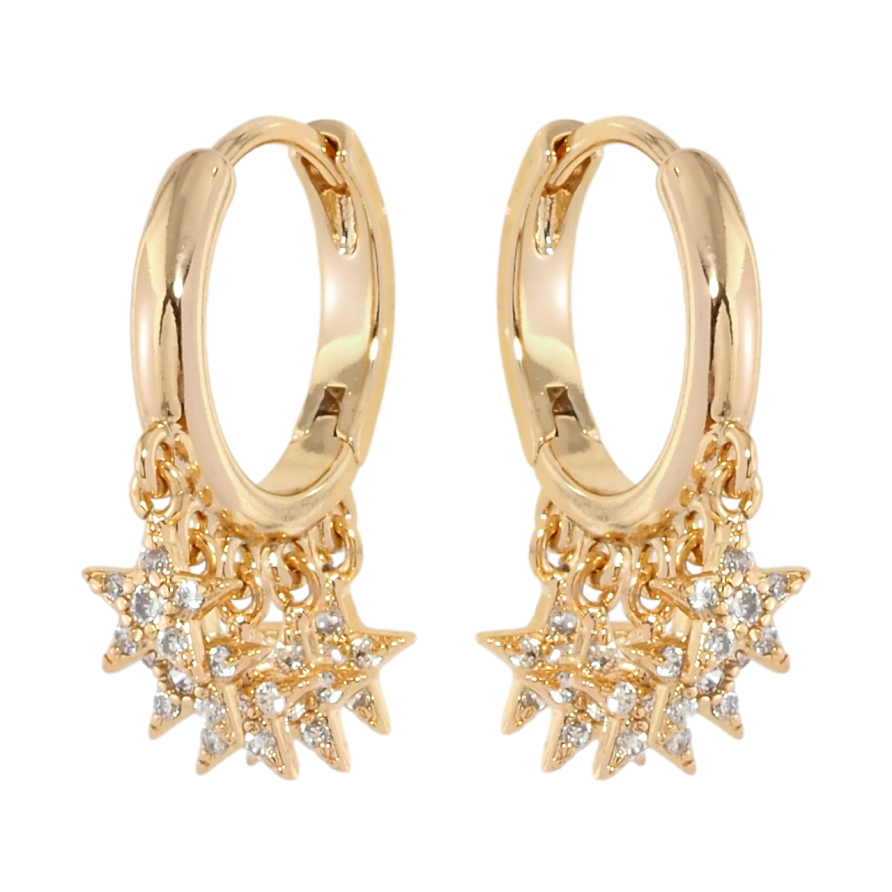 Серьги Xuping Позолота 18K подвески на колечках Подвески из звездочек с цирконием фото №1 Серьги Xuping Позолота 18K подвески на колечках Подвески из звездочек с цирконием фото №1
