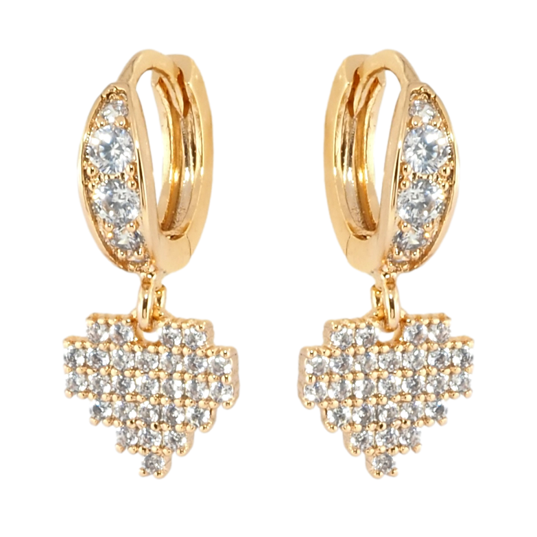 Серьги Xuping Позолота 18K подвески на колечках Сердечки инкрустация цирконием фото №1