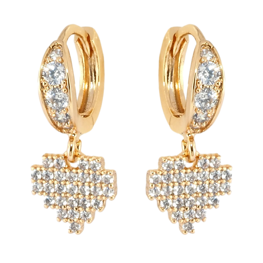 Серьги Xuping Позолота 18K подвески на колечках Сердечки инкрустация цирконием фото №1
