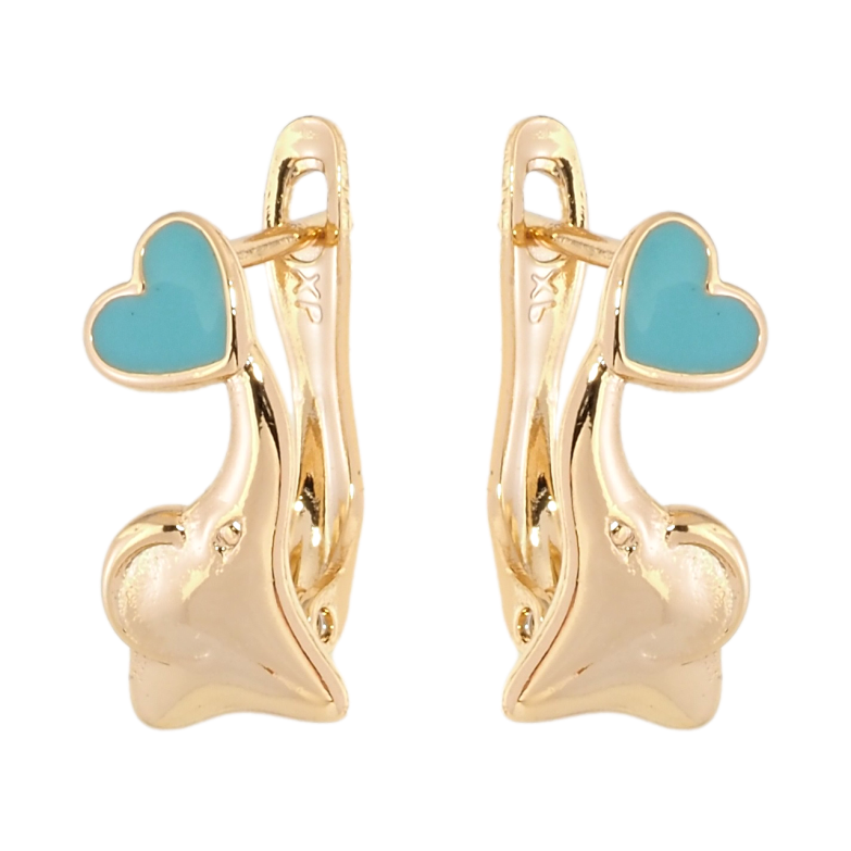 Сережки дитячі Xuping Позолота 18K англійський замок Слоники з бірюзовими серцями фото №5 Сережки дитячі Xuping Позолота 18K англійський замок Слоники з бірюзовими серцями фото №5