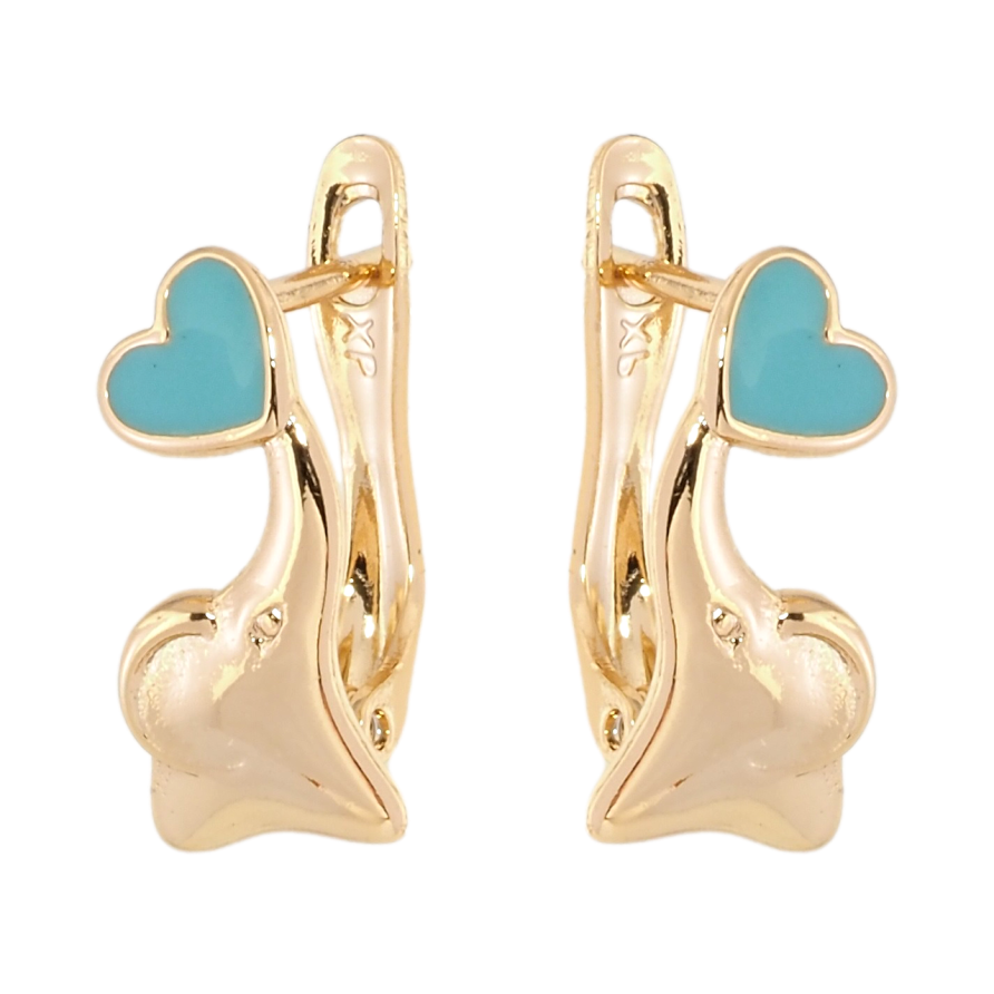 Серьги детские Xuping Позолота 18K английский замок Слоники с бирюзовыми сердечками фото №1 Серьги детские Xuping Позолота 18K английский замок Слоники с бирюзовыми сердечками фото №1