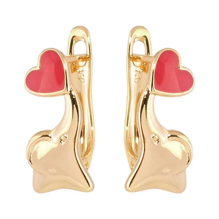 Серьги детские Xuping Позолота 18K английский замок Слоники с коралловыми сердечками фото №12 Серьги детские Xuping Позолота 18K английский замок Слоники с коралловыми сердечками фото №12