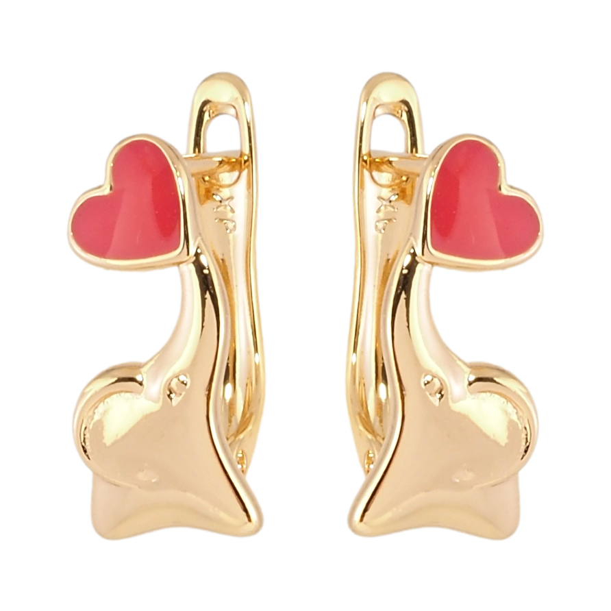 Серьги детские Xuping Позолота 18K английский замок Слоники с коралловыми сердечками фото №1 Серьги детские Xuping Позолота 18K английский замок Слоники с коралловыми сердечками фото №1