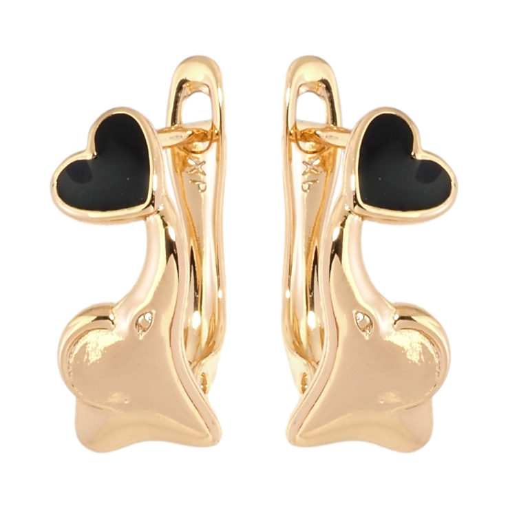 Серьги детские Xuping Позолота 18K английский замок Слоники с черными сердечками фото №15 Серьги детские Xuping Позолота 18K английский замок Слоники с черными сердечками фото №15