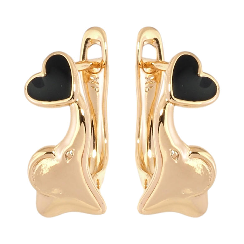 Серьги детские Xuping Позолота 18K английский замок Слоники с черными сердечками фото №2 Серьги детские Xuping Позолота 18K английский замок Слоники с черными сердечками фото №2