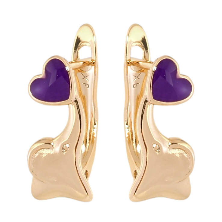 Серьги детские Xuping Позолота 18K английский замок Слоники с фиолетовыми сердечками фото №10 Серьги детские Xuping Позолота 18K английский замок Слоники с фиолетовыми сердечками фото №10