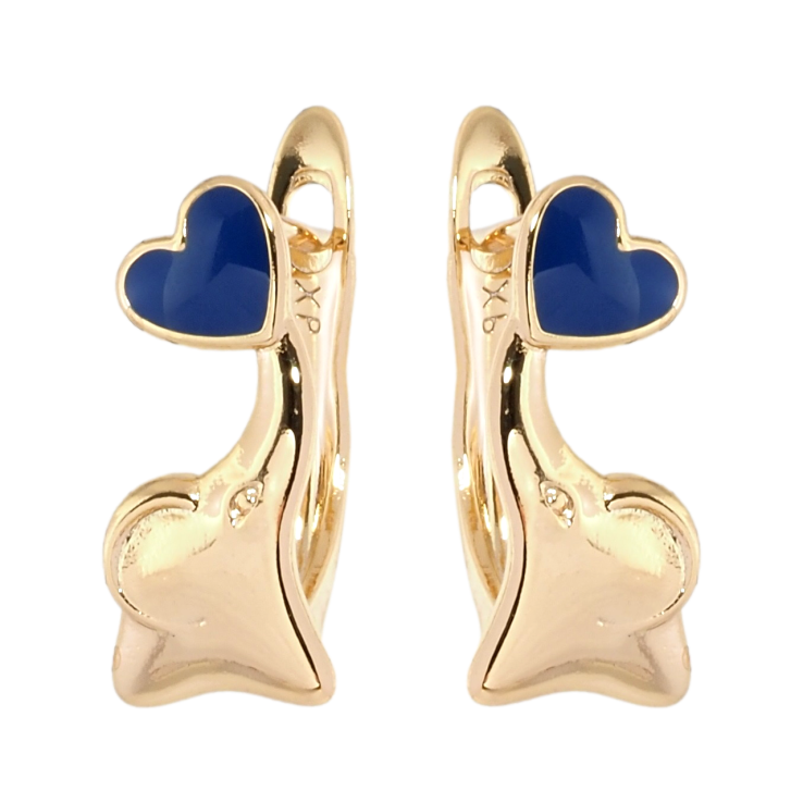 Серьги детские Xuping Позолота 18K английский замок Слоники с синими сердечками фото №9 Серьги детские Xuping Позолота 18K английский замок Слоники с синими сердечками фото №9