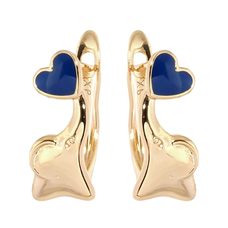 Серьги детские Xuping Позолота 18K английский замок Слоники с синими сердечками фото №7 Серьги детские Xuping Позолота 18K английский замок Слоники с синими сердечками фото №7