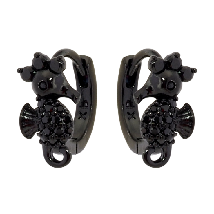 Серьги Xuping Позолота Black (черное золото) колечки Морской конек с черным цирконием фото №12 Серьги Xuping Позолота Black (черное золото) колечки Морской конек с черным цирконием фото №12