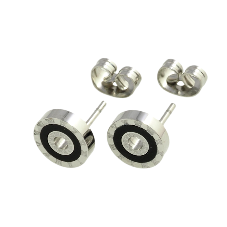 Сережки Xuping TTM Stainless Steel колір Родій пусети Циферблат ø 8мм фото №4