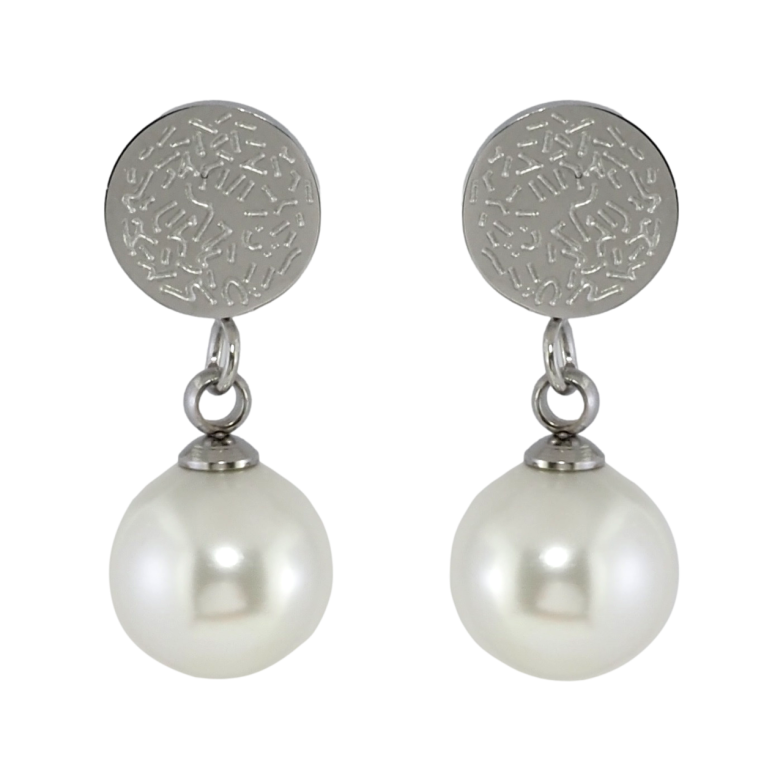 Сережки Xuping TTM Stainless Steel колір Родій пусети Перлинні підвіски фото №5