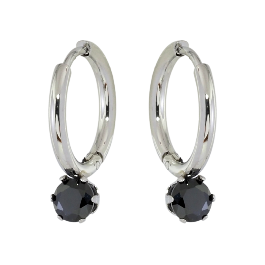 Серьги Xuping TTM Stainless Steel цвет Родий колечки Черный фианит фото №1