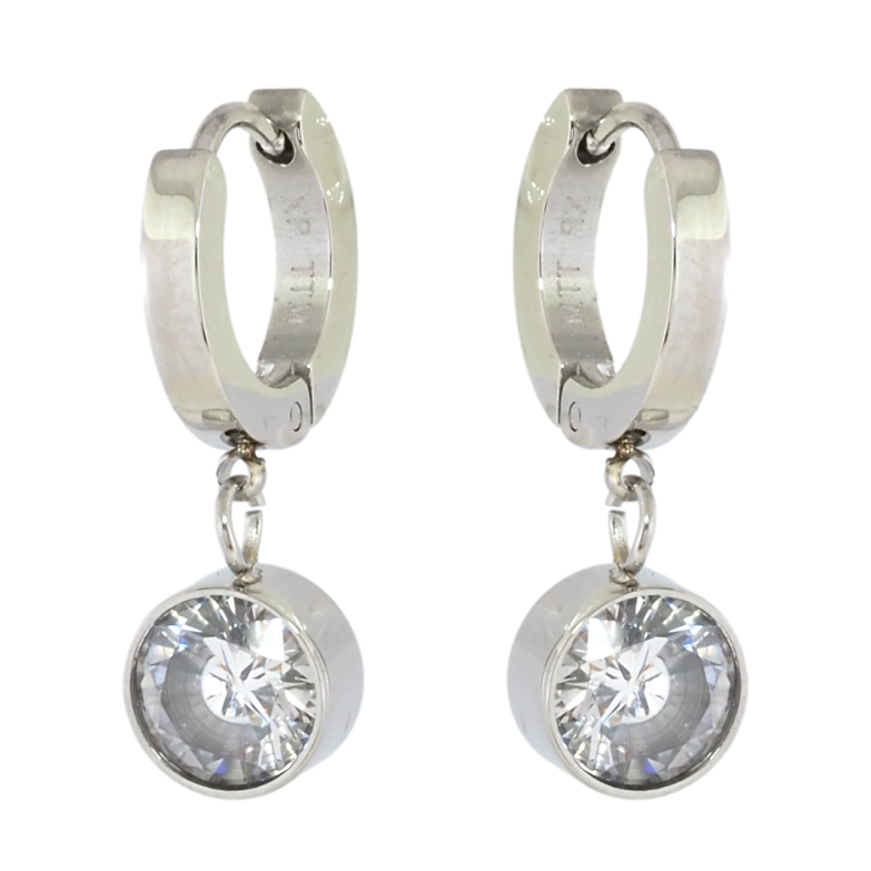 Сережки Xuping TTM Stainless Steel колір Родій підвіски на колечках Фіаніт ø 8мм фото №7