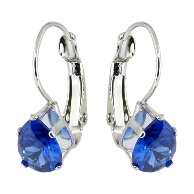 Сережки Xuping TTM Stainless Steel колір Родій французький замок Сині кристали на дужках фото №1 Сережки Xuping TTM Stainless Steel колір Родій французький замок Сині кристали на дужках фото №1