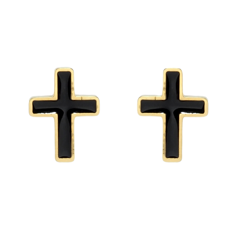 Серьги Xuping TTM Stainless Steel цвет 14K пусеты Крестики с черной эмалью фото №1 Серьги Xuping TTM Stainless Steel цвет 14K пусеты Крестики с черной эмалью фото №1