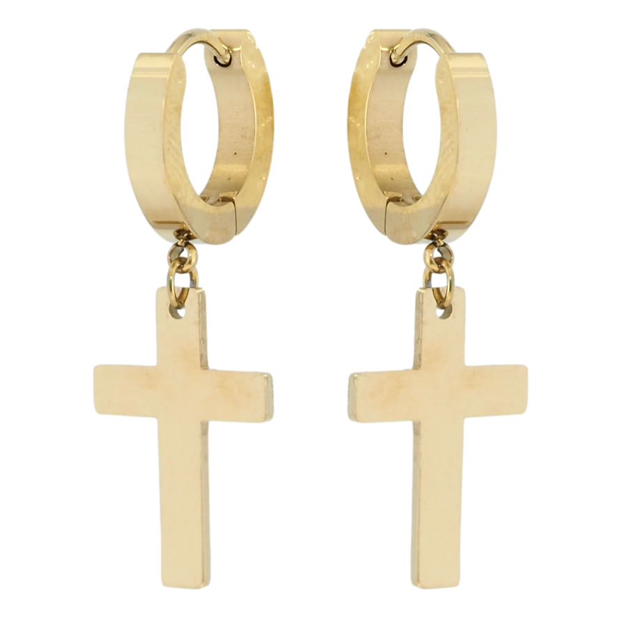 Сережки Xuping TTM Stainless Steel колір 14K підвіски на колечках Хрестики фото №1 Сережки Xuping TTM Stainless Steel колір 14K підвіски на колечках Хрестики фото №1