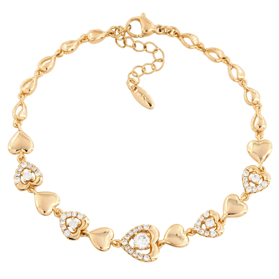 Браслет Xuping Позолота 18K Серця з цирконієм довжина з дод. ланцюжком 18.5-22см х 4мм фото №1 Браслет Xuping Позолота 18K Серця з цирконієм довжина з дод. ланцюжком 18.5-22см х 4мм фото №1