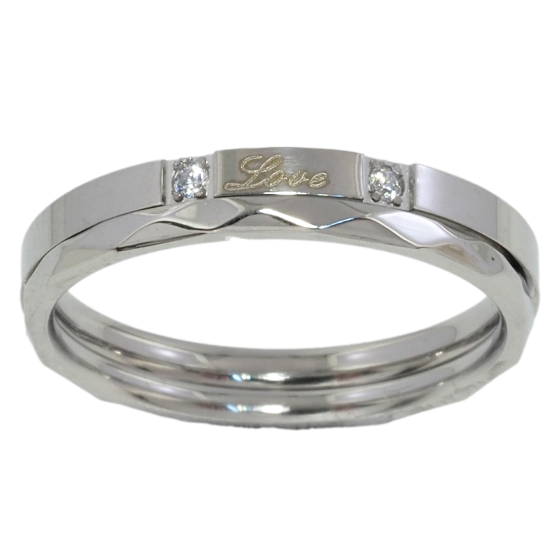 Кольцо Xuping TTM Stainless Steel Цвет Родий Двойное с надписью Love и кристаллами фото №4