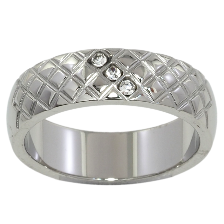 Каблучка Xuping TTM Stainless Steel Колір Родій Візерунок із вставками цирконію, шир. 6мм фото №2 Каблучка Xuping TTM Stainless Steel Колір Родій Візерунок із вставками цирконію, шир. 6мм фото №2