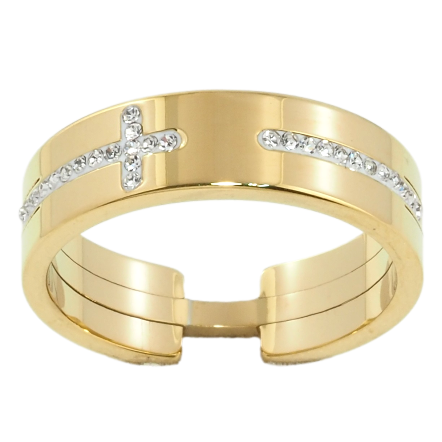 Кольцо Xuping TTM Stainless Steel Цвет 14К Узор Крестик цирконием, шир. 6мм фото №1 Кольцо Xuping TTM Stainless Steel Цвет 14К Узор Крестик цирконием, шир. 6мм фото №1