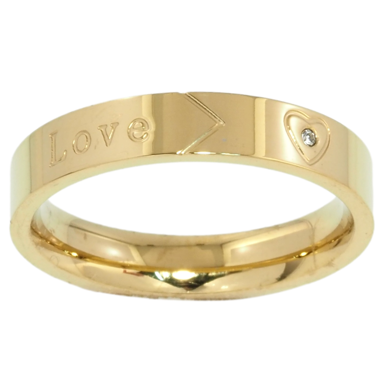 Кольцо Xuping TTM Stainless Steel Цвет 14К Узор Love, шир. 4мм фото №2 Кольцо Xuping TTM Stainless Steel Цвет 14К Узор Love, шир. 4мм фото №2