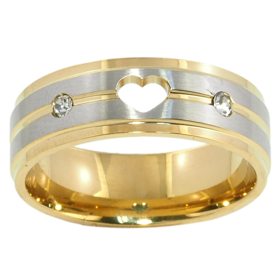 Кольцо Xuping TTM Stainless Steel Цвет Родий + 14К Узор сердечко с цирконием, шир. 7мм фото №1 Кольцо Xuping TTM Stainless Steel Цвет Родий + 14К Узор сердечко с цирконием, шир. 7мм фото №1