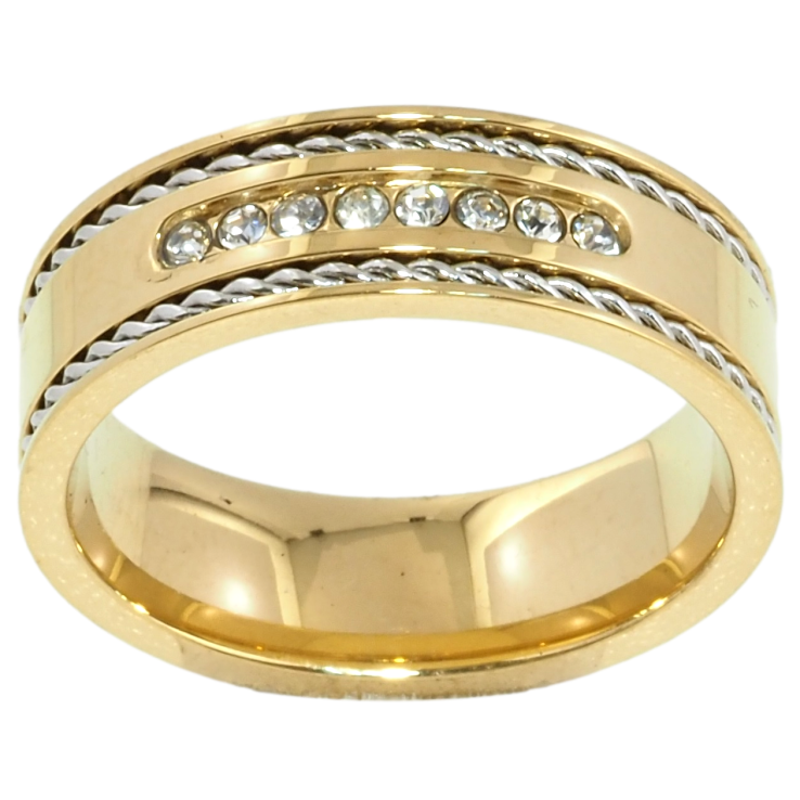 Кольцо Xuping TTM Stainless Steel Цвет Родий + 14К Узор с дорожкой циркония, шир. 6.5мм фото №19 Кольцо Xuping TTM Stainless Steel Цвет Родий + 14К Узор с дорожкой циркония, шир. 6.5мм фото №19