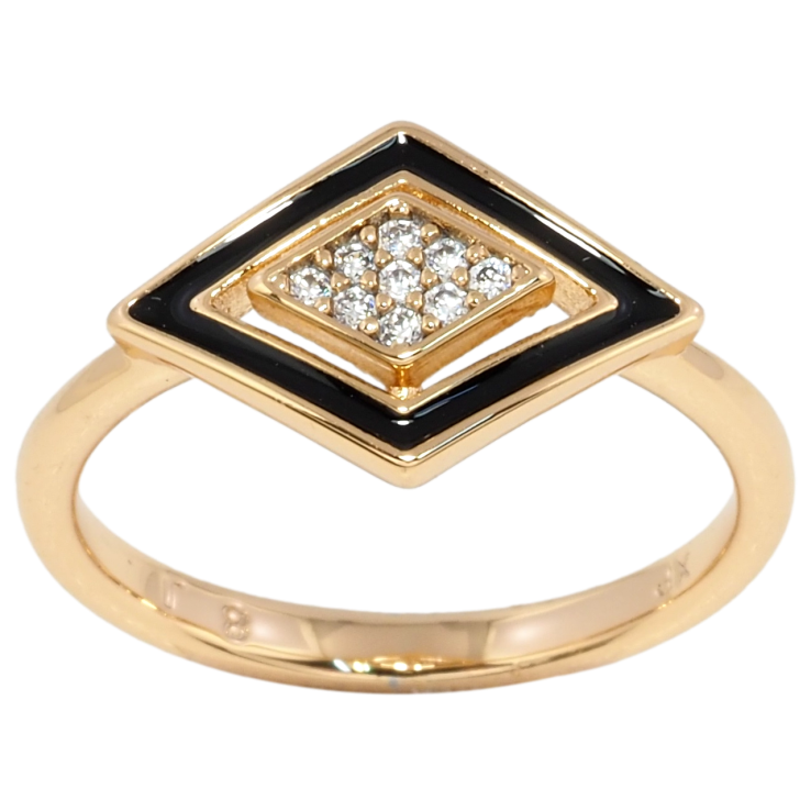 Каблучка Xuping Позолота 18K Ромб з цирконієм та чорною емаллю фото №20