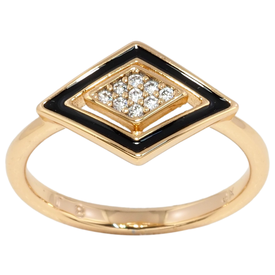Кольцо Xuping Позолота 18K Ромб с цирконием и черной эмалью фото №1 Кольцо Xuping Позолота 18K Ромб с цирконием и черной эмалью фото №1