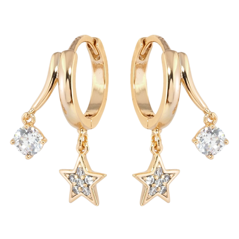 Сережки Xuping Позолота 18K підвіски на колечках Зірочка з фіанітом фото №3