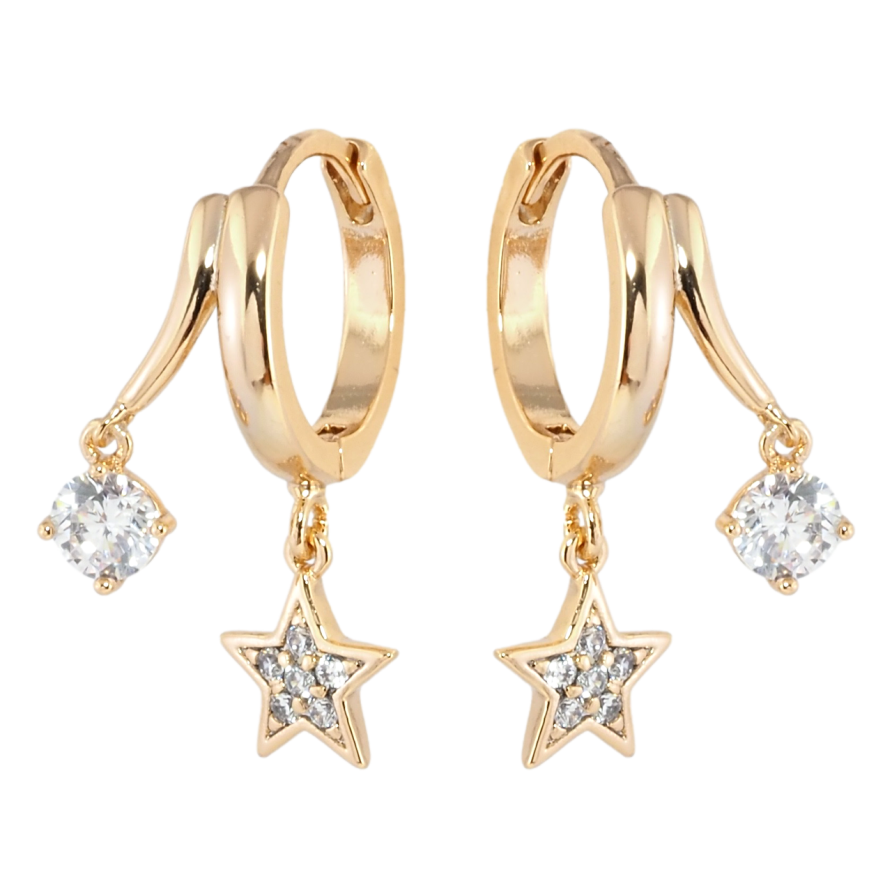Серьги Xuping Позолота 18K подвески на колечках Звездочка с фианитом фото №1