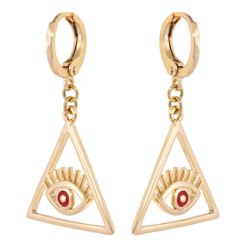 Сережки Xuping Позолота 18K підвіски на колечках Всевидюче око з червоною емаллю фото №10 Сережки Xuping Позолота 18K підвіски на колечках Всевидюче око з червоною емаллю фото №10