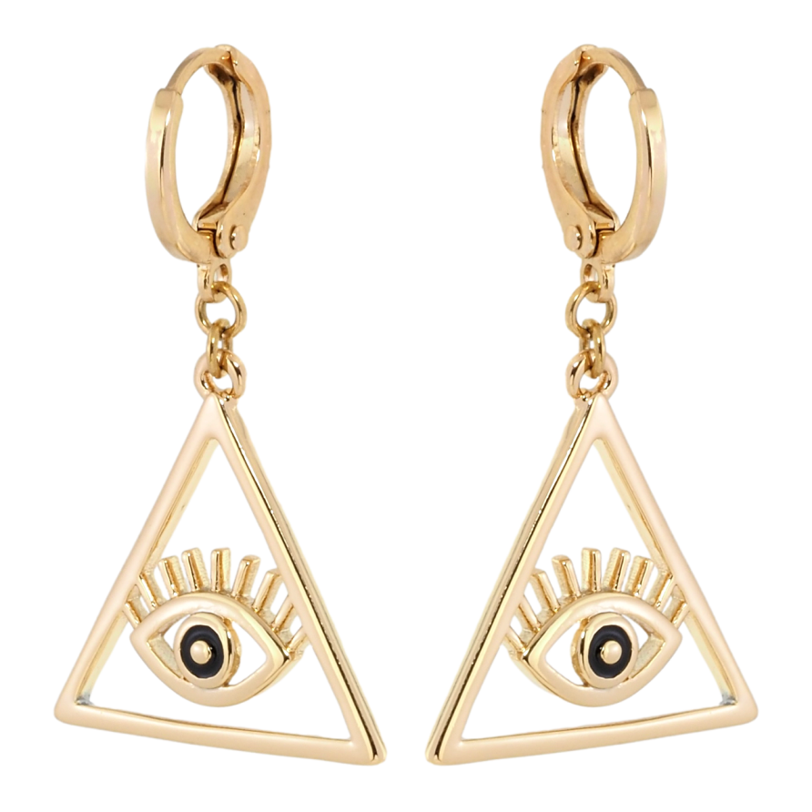 Серьги Xuping Позолота 18K подвески на колечках Всевидящее око с черной эмалью фото №1 Серьги Xuping Позолота 18K подвески на колечках Всевидящее око с черной эмалью фото №1