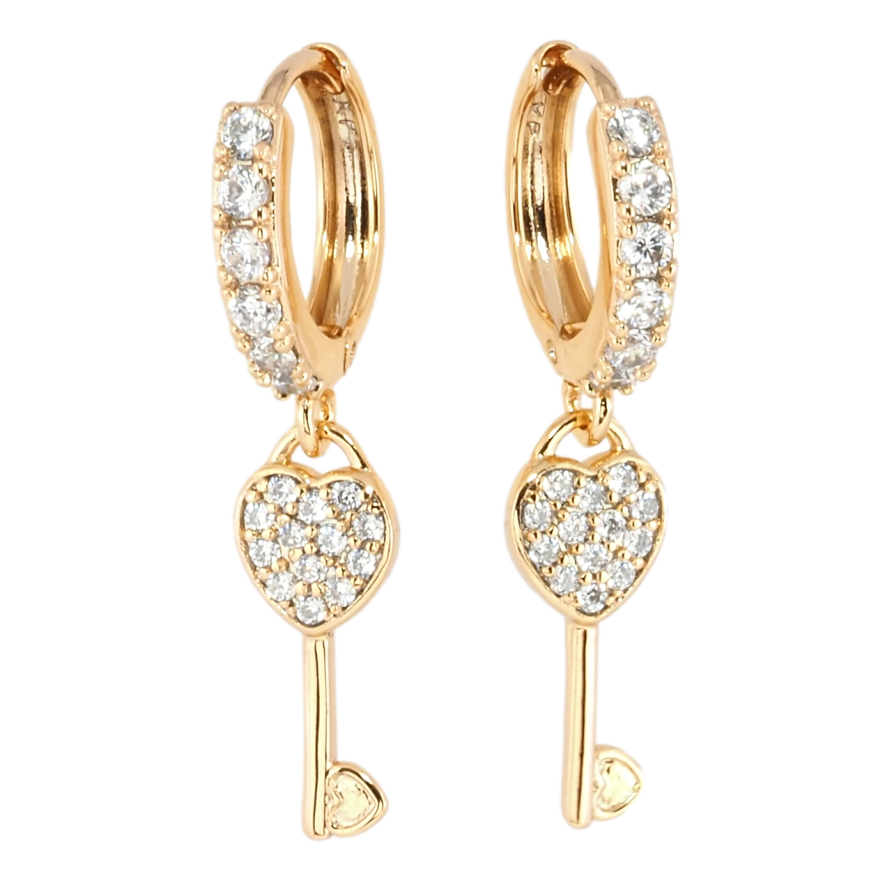 Серьги Xuping Позолота 18K подвески на колечках Ключики-сердечки с цирконием фото №1