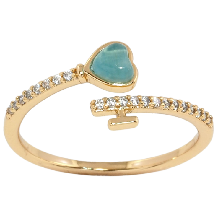 Каблучка Xuping Позолота 18K Бірюзове серце з доріжками цирконію фото №17