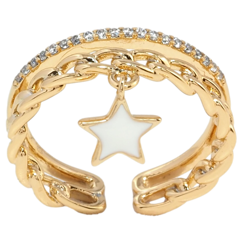 Каблучка Xuping Позолота 18K Доріжка цирконію та ланцюжок з підвіскою зірка фото №5 Каблучка Xuping Позолота 18K Доріжка цирконію та ланцюжок з підвіскою зірка фото №5